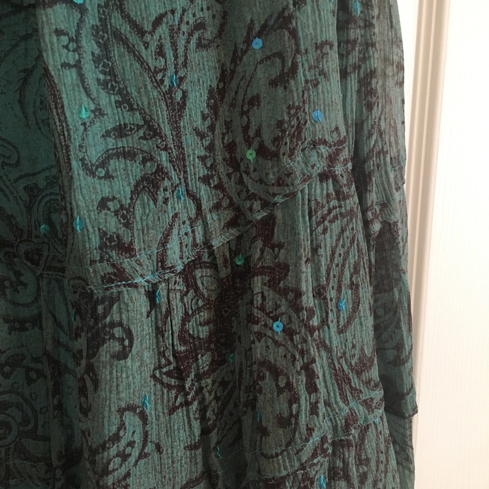 Turquoise Paisley Tiered Skirt with Sequins - Picture 3 of 7